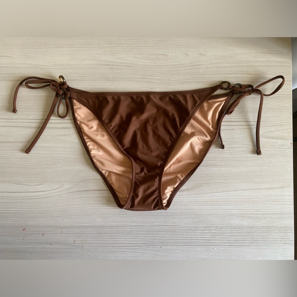 J. Crew NWT Women’s ORing Curved Waist Cheeky String Bikini Bottom Size 2X Brown - Picture 2 of 9